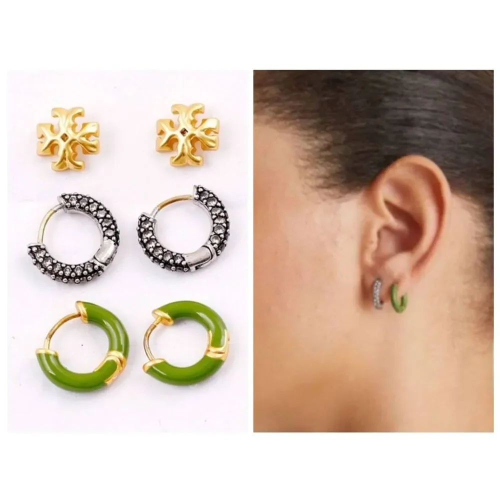 TORY BURCH Roxanne Hoop Earrings and T Logo Stud Set of 3